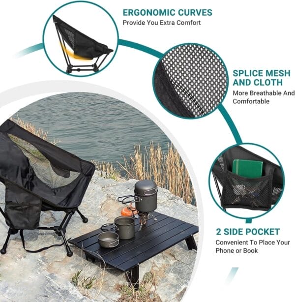 ATEPA Backpacking Chair, Ultralight Folding Portable Small Camping Chairs for Adults Compact Foldable Beach Seat with Anti-Sinking Feet & Aluminum Frame for Outdoor Hiking Travel Fishing - Image 7