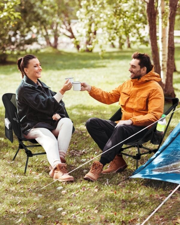 Sportneer Camping Chairs, Lightweight Outdoor Chairs with 2 Side Pockets & Storage Bag, Foldable & Portable Lawn Chairs for Camping Hiking Lawn Picnic Beach Outdoor Travel (1, Black) - Image 2