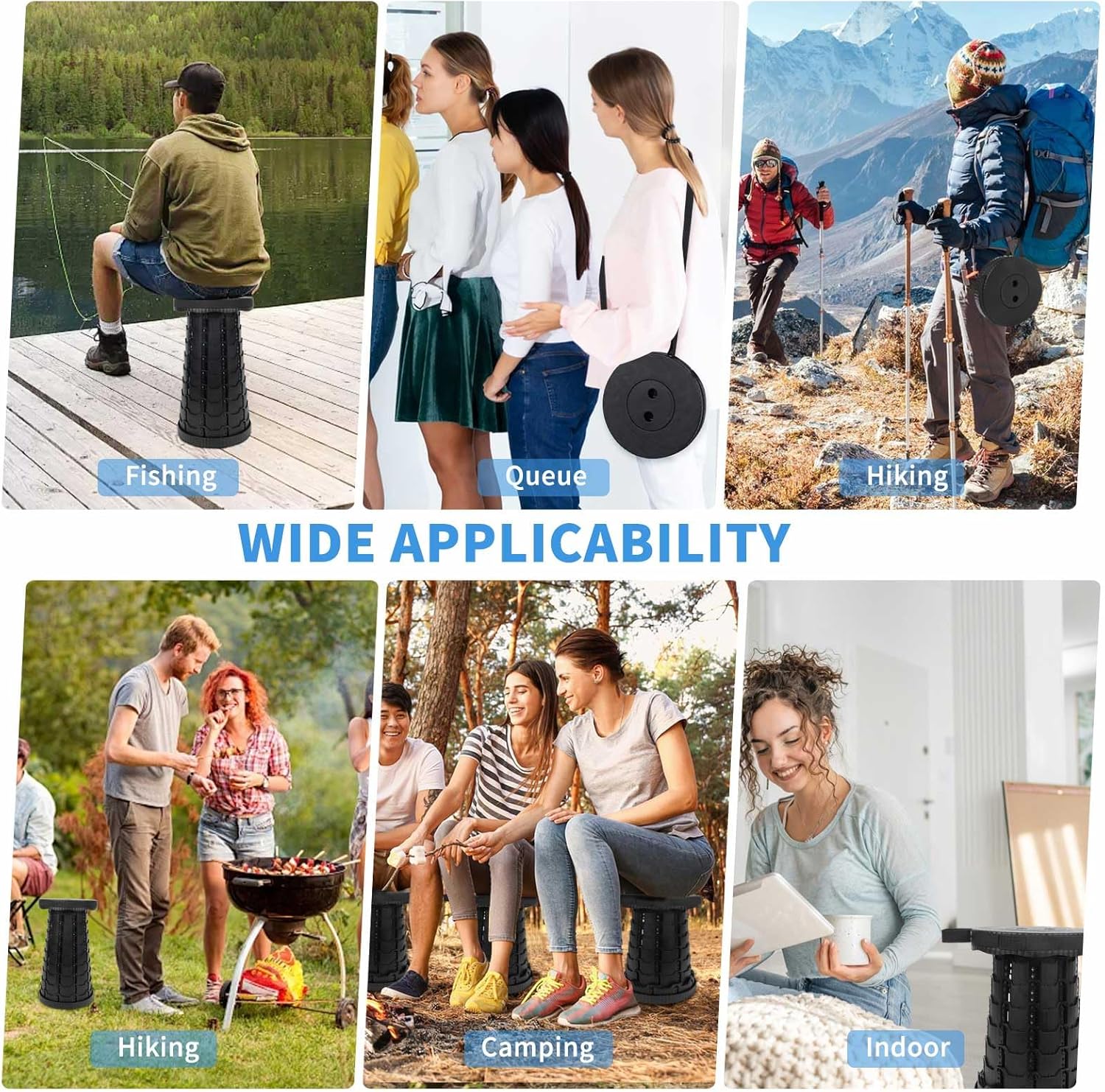 Collapsible Telescoping Portable Stool for Adults, Camping Stools, Upgraded Collapsible Folding Seats with Load Capacity 550lbs, Black - Image 7