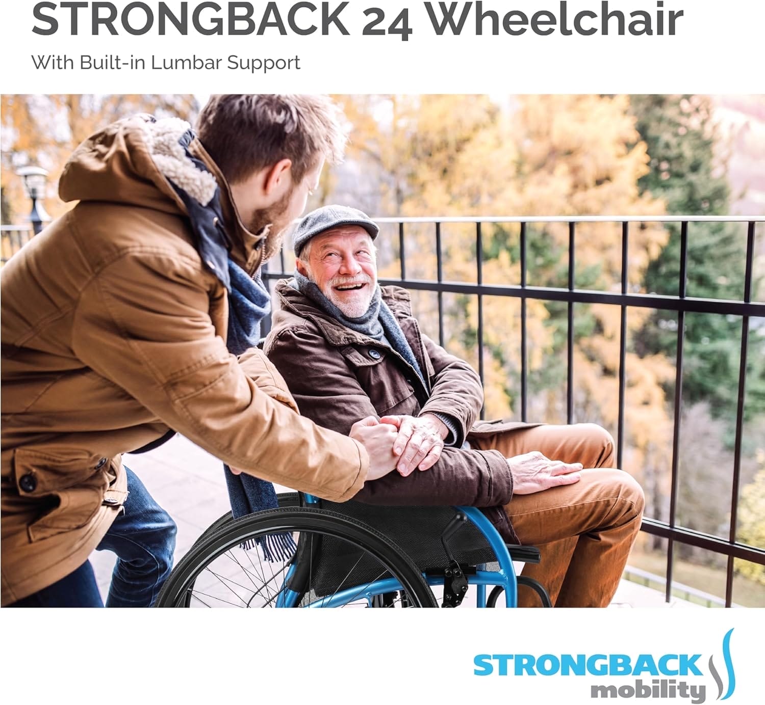 Comfort 24 Lightweight Folding Wheelchair for Seniors and Adults- for up to 300 Lbs - Transport Chair with Built-in Adjustable Lumbar Support - 18" Seat - Image 5