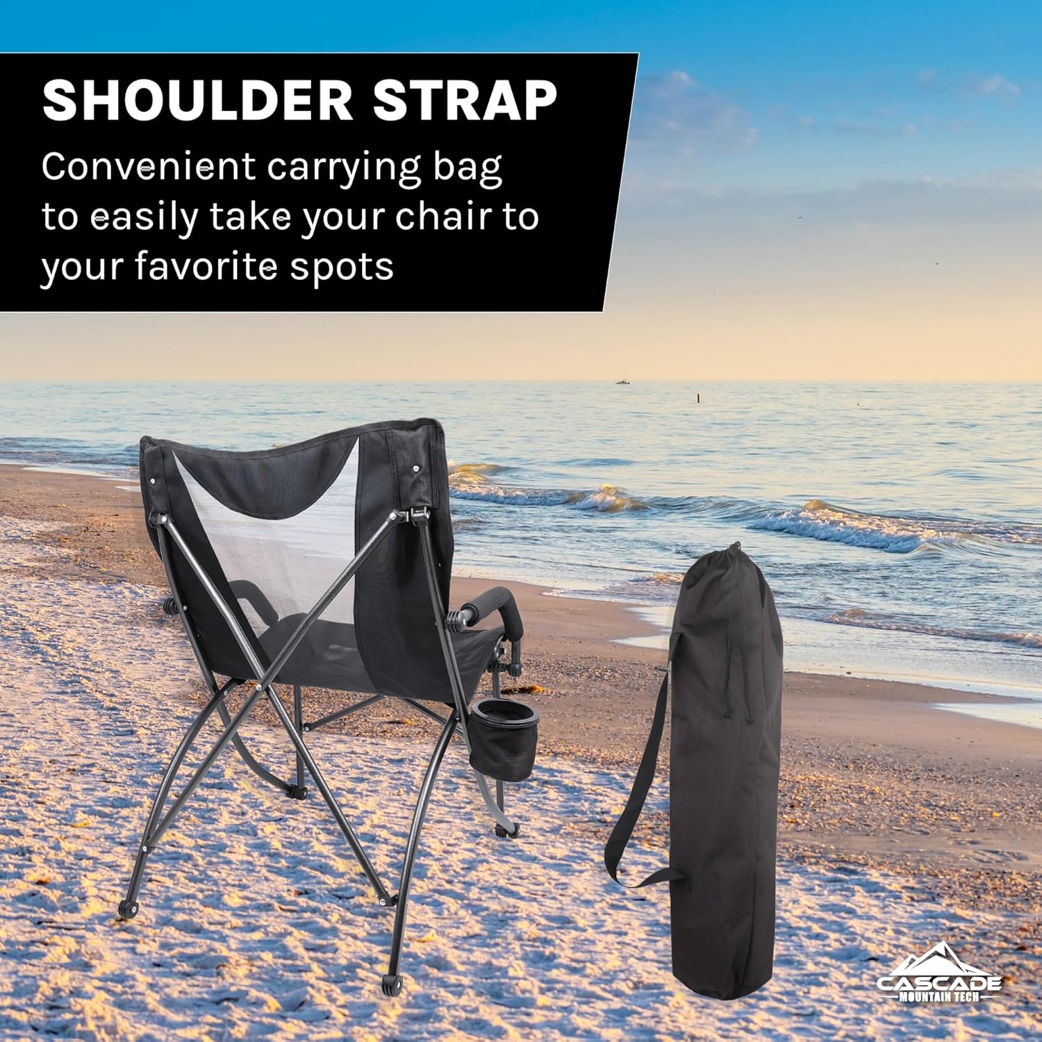 Cascade Mountain Tech Folding Camp Chair for Camping, Beach, Picnic, Barbqeues, Sporting Events with Carry Bag - Image 2