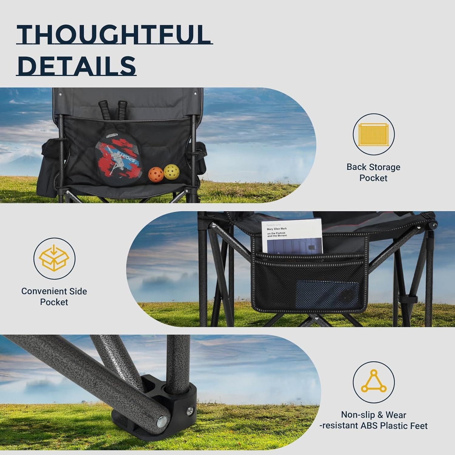 Overmont Oversized Folding Camping Chair - 450lbs Support with Padded Cushion Cooler Pockets - Heavy Duty Collapsible Chairs for Sports Garden Beach Fishing - Image 8