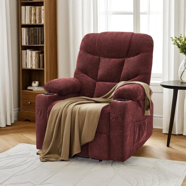 MCombo Power Lift Recliner Chair with Extended Footrest for Elderly People, Fabric 7287 (Burgundy, Medium) - Image 4