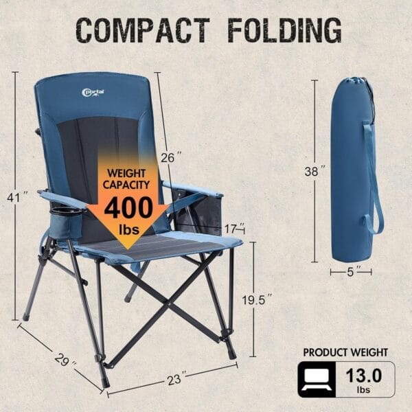 PORTAL Camping Chair with Lumbar Support for Adults Folding Portable High Back Oversized, 400LBS - Image 3