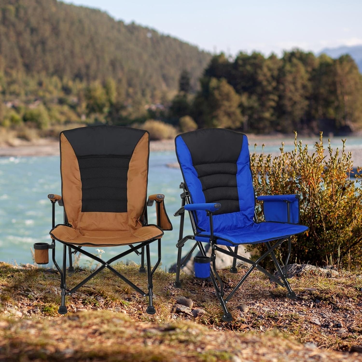 Outdoor Folding Camping Chair Heavy Duty Movable High Back Collapsible Padded Chair with Storage Bag for Outside Camping Activities, Blue - Image 7