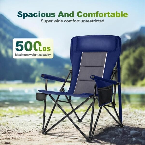 ALPHA CAMP Oversized Folding Camping Chairs High Backrest Heavy Duty Lawn Chairs for Adults Support 500 LBS Portable Camp Chairs with Cup Holders Large Side Pocket for Outdoor - Image 5