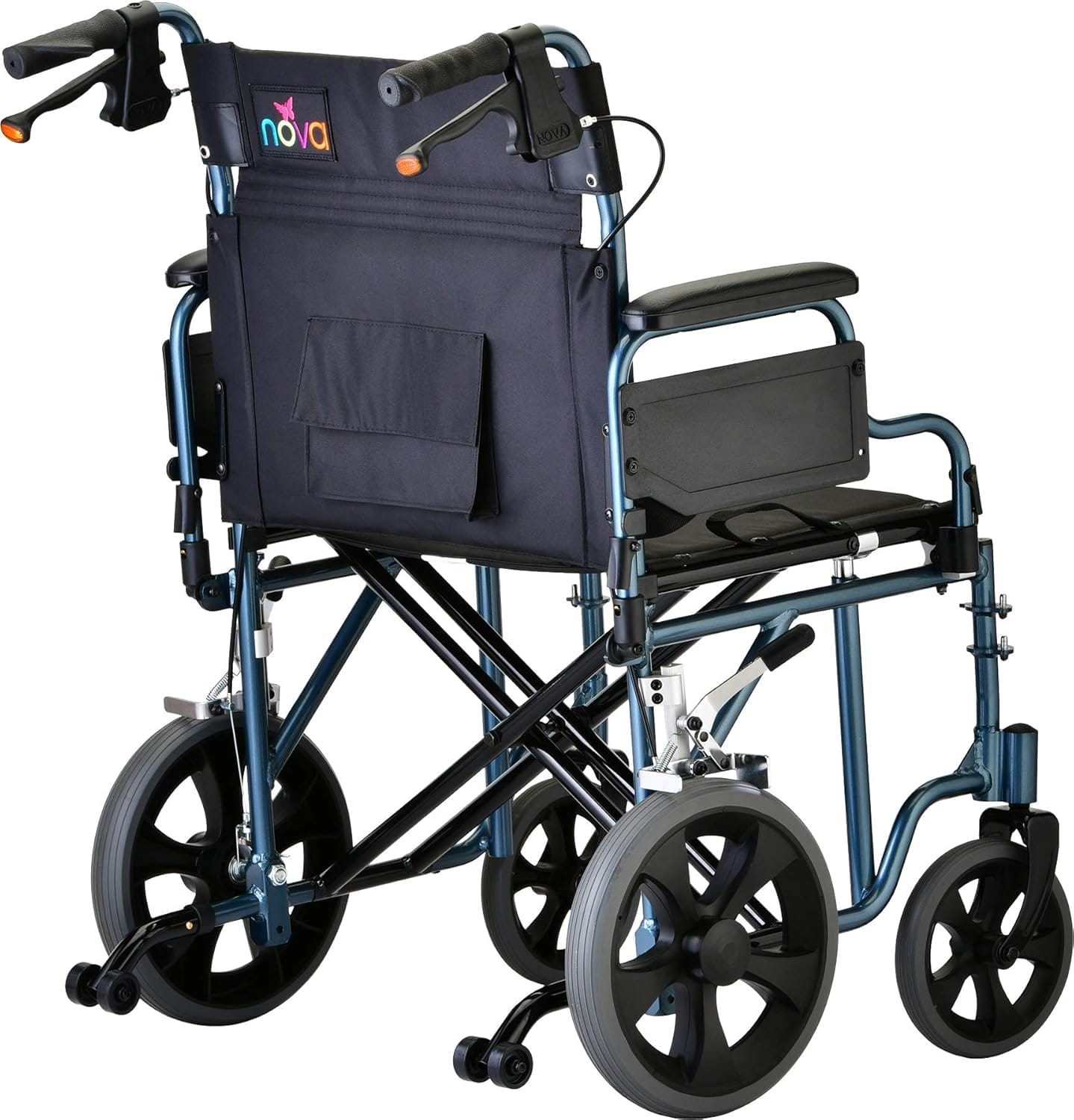 NOVA Heavy Duty Bariatric Transport Chair with 400 lb. Weight Capacity, 22” Extra-Wide Seat with Locking Hand Brakes, Flip Up Arms (for Easy Transfer), Anti-Tippers, 12” Rear Wheels, Color Blue - Image 13