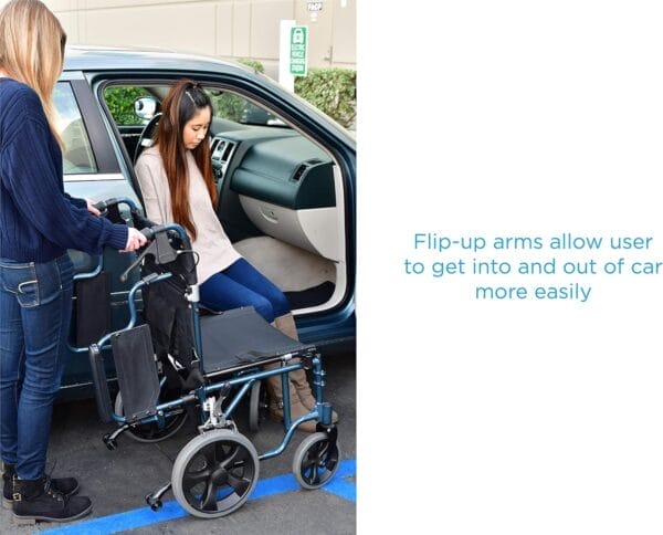 NOVA Heavy Duty Bariatric Transport Chair with 400 lb. Weight Capacity, 22” Extra-Wide Seat with Locking Hand Brakes, Flip Up Arms (for Easy Transfer), Anti-Tippers, 12” Rear Wheels, Color Blue - Image 2