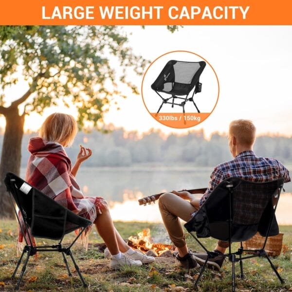 Sportneer Lawn Chairs: 3 Heights Adjustable Camping Chairs for Adults with 2 Side Pockets - Compact & Portable Folding Chairs for Outside, Backpacking, Hiking, Picnic and Travel (1, Black) - Image 7