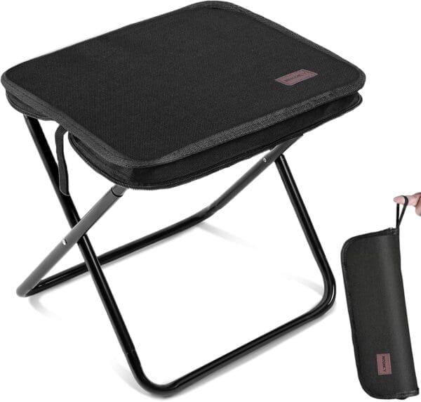 Portable Stool, 13 Inch Small Folding Stool for Adults, Ultralight Black Camping Stools for Hiking and Fishing, Hold Up to 265 LBS