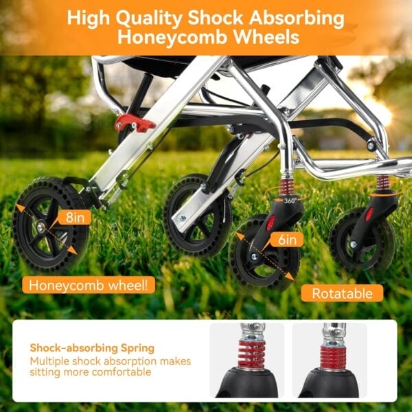 Ultra-Lightweight 19lbs Foldable Transport Wheelchair for Seniors - Portable Aluminum Travel Wheelchair with Carrying Bag, Supports 220lbs Capacity - Image 3