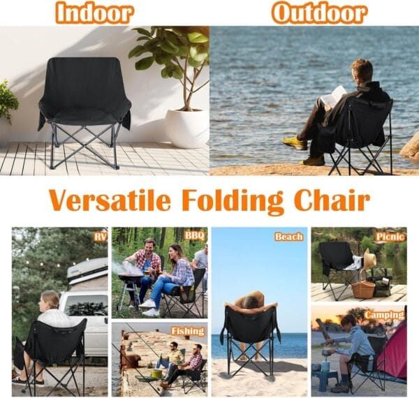 HaSteeL Folding Camping Chair, Portable Foldable Camp Chair for Adults, Comfortable 600D Oxford Fabric Collapsible Lawn Chairs for Indoor Outdoor Beach, 250lbs Weight Capacity, Storage Bag, Black - Image 6