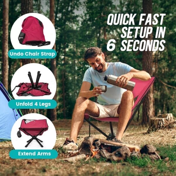 Adjustable Portable Camping Chair RiseLite Lightweight Compact Folding Chair for Adults, Collapsible Camp Chairs That Folds Up Small, Easy Carry for Travel, Outdoor, Sports, Backpacking, Hiking - Image 4