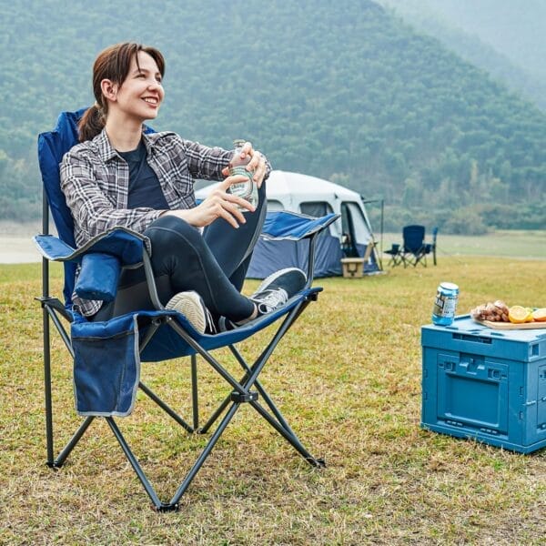 EVER ADVANCED High Back Folding Camping Chair Oversized and Fully Padded, Portable Quad Camp Lawn Chair Up to 400 lbs, with Cup Holder Armrest Carrying Bag - Image 2