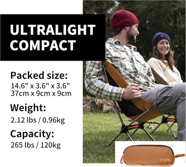 Naturehike YL08 Ultralight Camping Chair, 2.12 LBS Portable Backpacking Chair with Storage Bag & Anti-Sinking Feet, Lightweight Compact Collapsible Camp Chair - Image 3