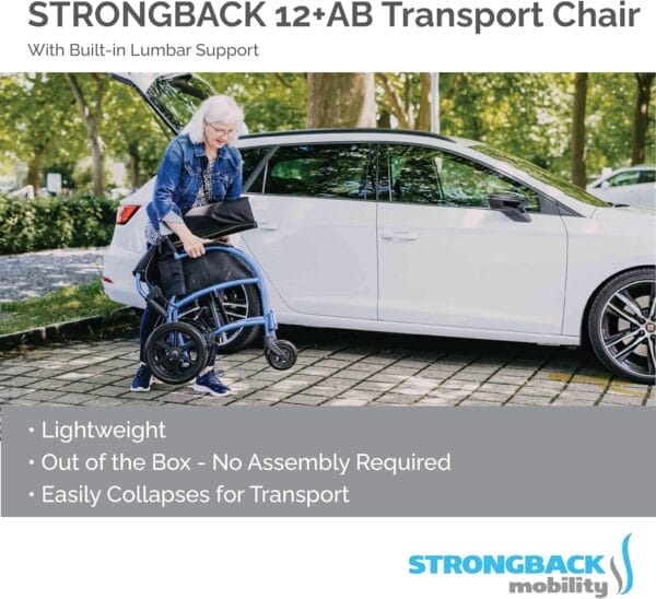 Excursion 12+AB Lightweight Portable Wheelchair for Adults and Seniors – Ergonomic Lumbar Support, Adjustable Footrests, Supports 300 lbs; 18" Seat (12" Rear Wheels) - Image 4
