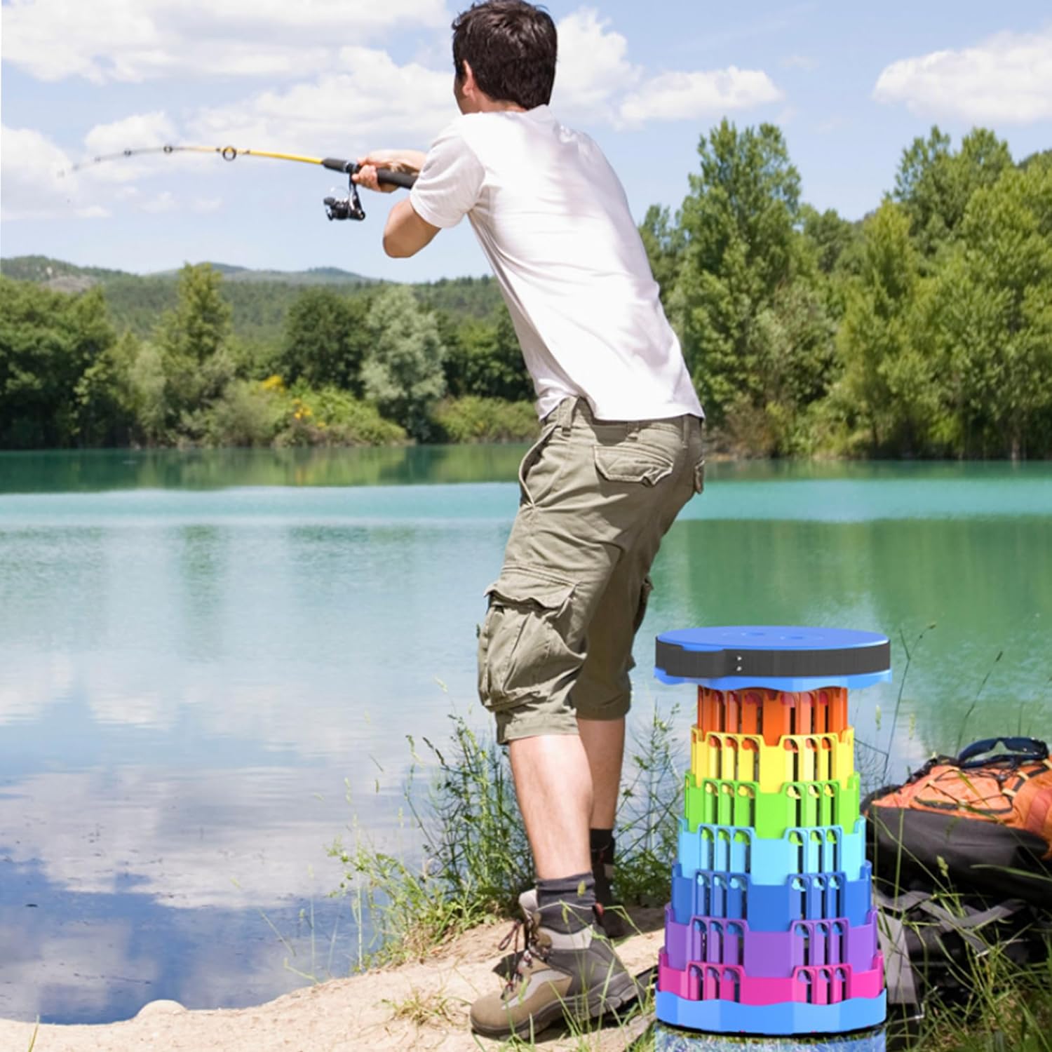 Portable Folding Stool Upgraded 2024, Load capacity 1200lb Camping Retractable Seat For Adults Outdoor, Barbecue, Travel, Fishing, Waiting In Line Lightweight Chair with three carabiners (Black) - Image 2