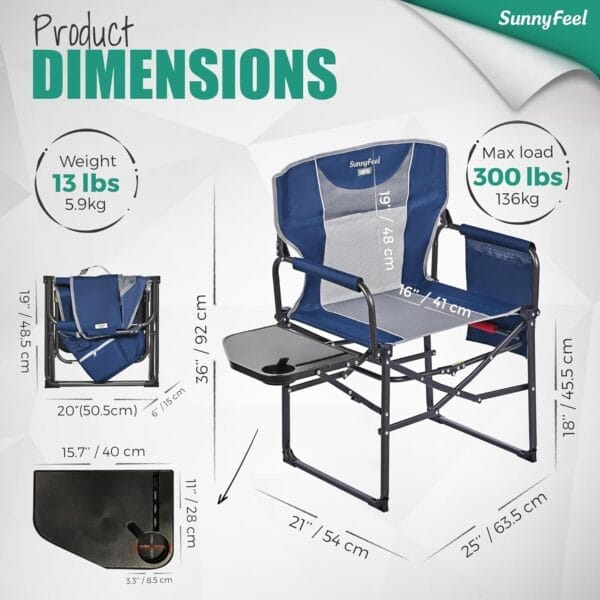 SUNNYFEEL Camping Directors Chair, Heavy Duty,Oversized Portable Folding Chair with Side Table, Pocket for Beach, Fishing,Trip,Picnic,Lawn,Concert Outdoor Foldable Camp Chairs - Image 2