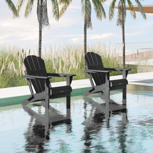 MUCHENGHY Folding Adirondack Chairs 2 Pack, Patio & Outdoor Chairs, Plastic Weather Resistant with Cup Holder for Deck, Backyard, Garden (Black) - Image 6