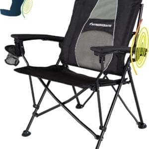 STRONGBACK Elite Folding Camping Lawn Lounge Chair Heavy Duty Camp Outdoor Seat with Lumbar Support and Portable Carry Bag - Black/Grey