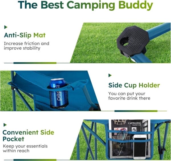 ALPHA CAMP Folding Camping Chairs for Adults Lawn Chairs Outdoor Chairs Support 250 LBS Portable Camp Chairs with Cup Holders Cooler Pouch for Outdoor, 2 Pack (Blue) - Image 7