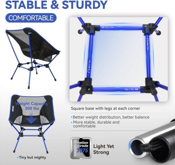 MARCHWAY Ultralight Folding Camping Chair, Heavy Duty Portable Compact for Outdoor Camp, Travel, Beach, Picnic, Festival, Hiking, Lightweight Backpacking (Dark Blue) - Image 4