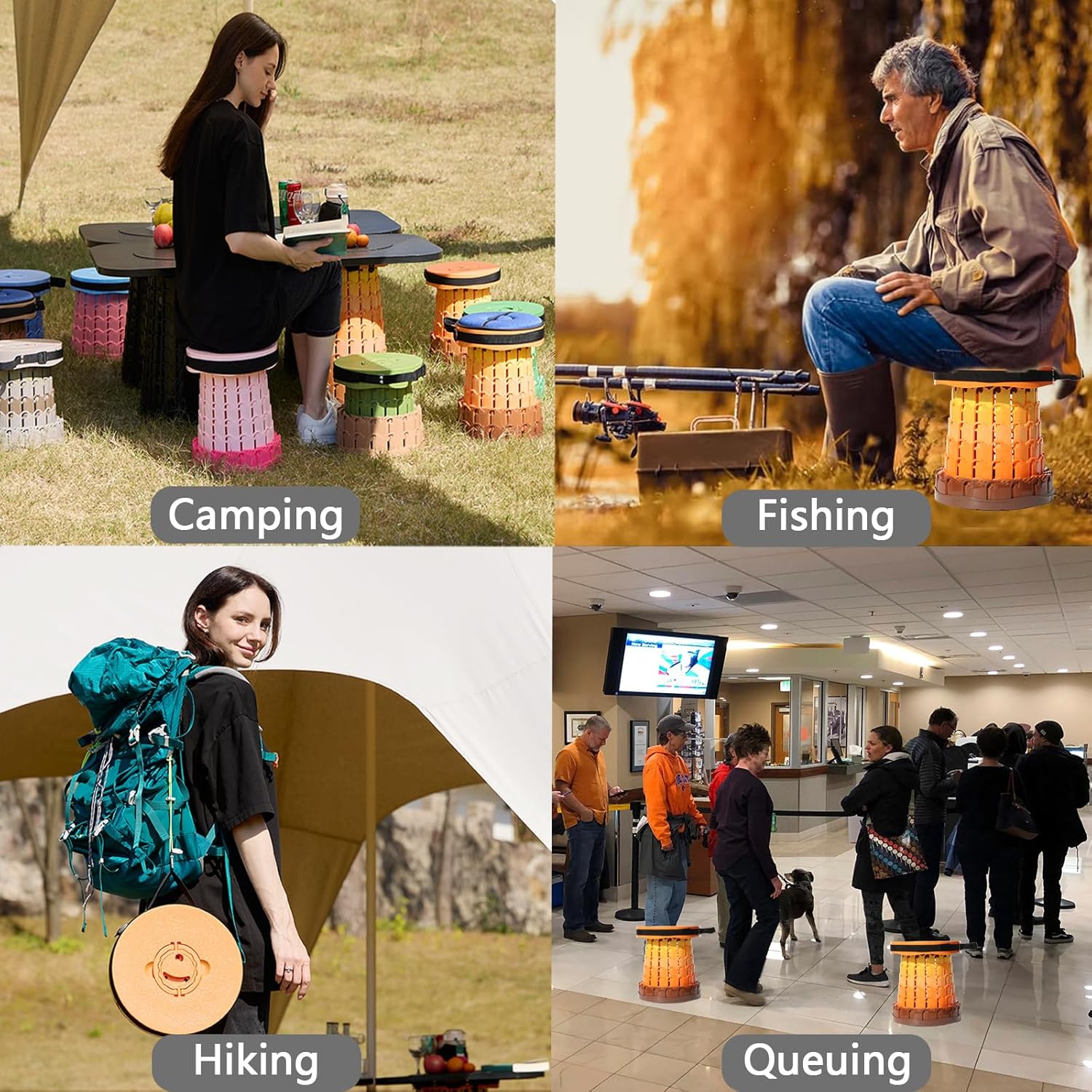 Upgraded XXL Collapsible Stool with Cushion,19.7"H-11.8"D Telescoping Folding Stool for Adults,More Sturdy Portable Camping Stools with Load Capacity 1000lbs for Outdoor,Garden,Fishing,Hiking - Image 5