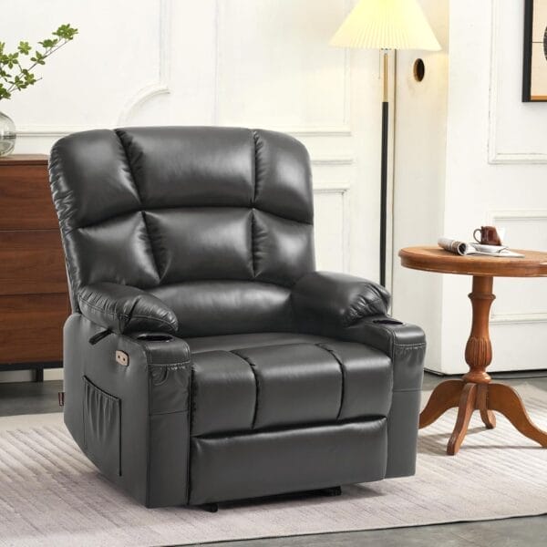 MCombo Oversized Dual Motor Power Lift Recliner Chair Sofa with Massage and Heat for Big Elderly People, Infinite Position, USB Ports, Faux Leather R7677 (Dark Grey, Medium-Oversize) - Image 2