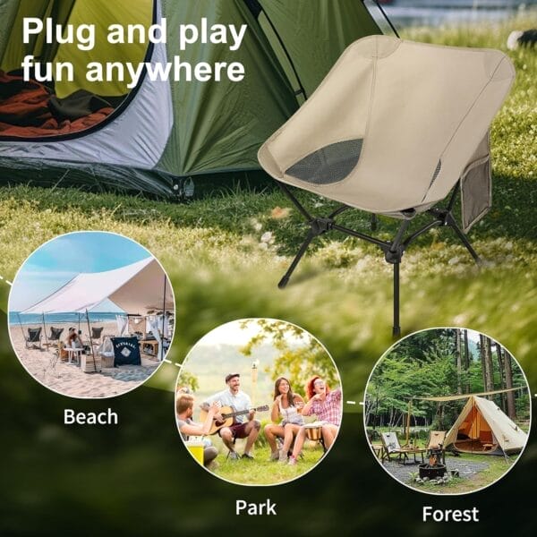 Lightweight Camping Chairs with Adjustable Height, Portable Camping Chairs for Adults with Carry Bag and Side Pockets, Folding Chairs for Outside for Camping, Beach, Fishing, Trip, Picnic (Khaki) - Image 7