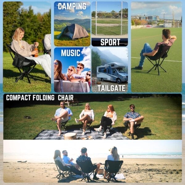 ADJ-Q2 Portable Camping Chair - Adjustable Height Folding Chair, Compact Collapsible Chair, Heavy Duty Outdoor Chair for Camping, Beach, Sports, Supports 350LBS, Leg-Base Enhanced - Black 2025 Edition - Image 5