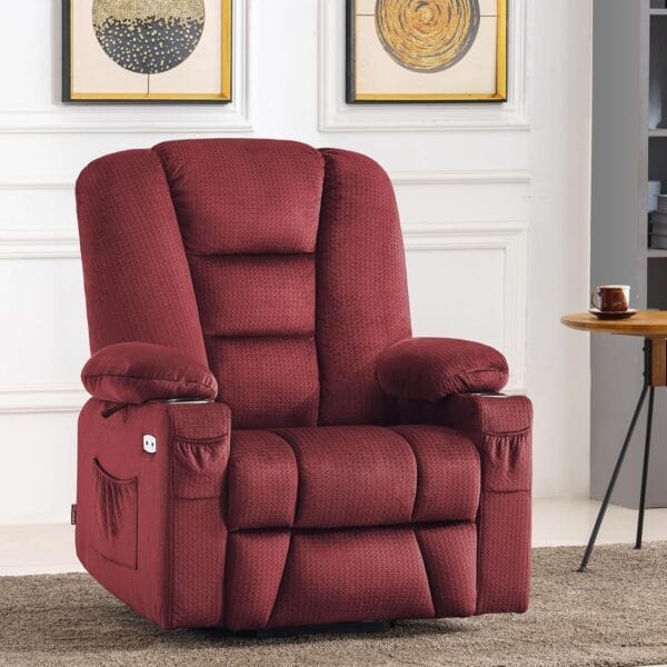MCombo Large Power Lift Recliner Chair Sofa with Massage and Heat for Big and Tall Elderly People, 3 Positions, Cup Holders, and USB Ports, Fabric 7549 (Large, Burgundy) - Image 3