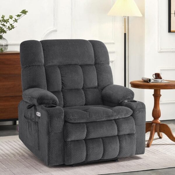 MCombo Dual Motor Power Lift Recliner Chair Sofa with Massage and Heat for Big Elderly People, Infinite Position, USB Ports, Cup Holders, Fabric R7897 (Dark Gray, Medium-Wide) - Image 2