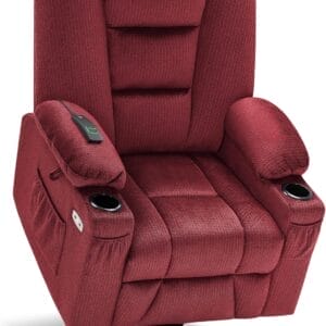 MCombo Large Power Lift Recliner Chair Sofa with Massage and Heat for Big and Tall Elderly People, 3 Positions, Cup Holders, and USB Ports, Fabric 7549 (Large, Burgundy)