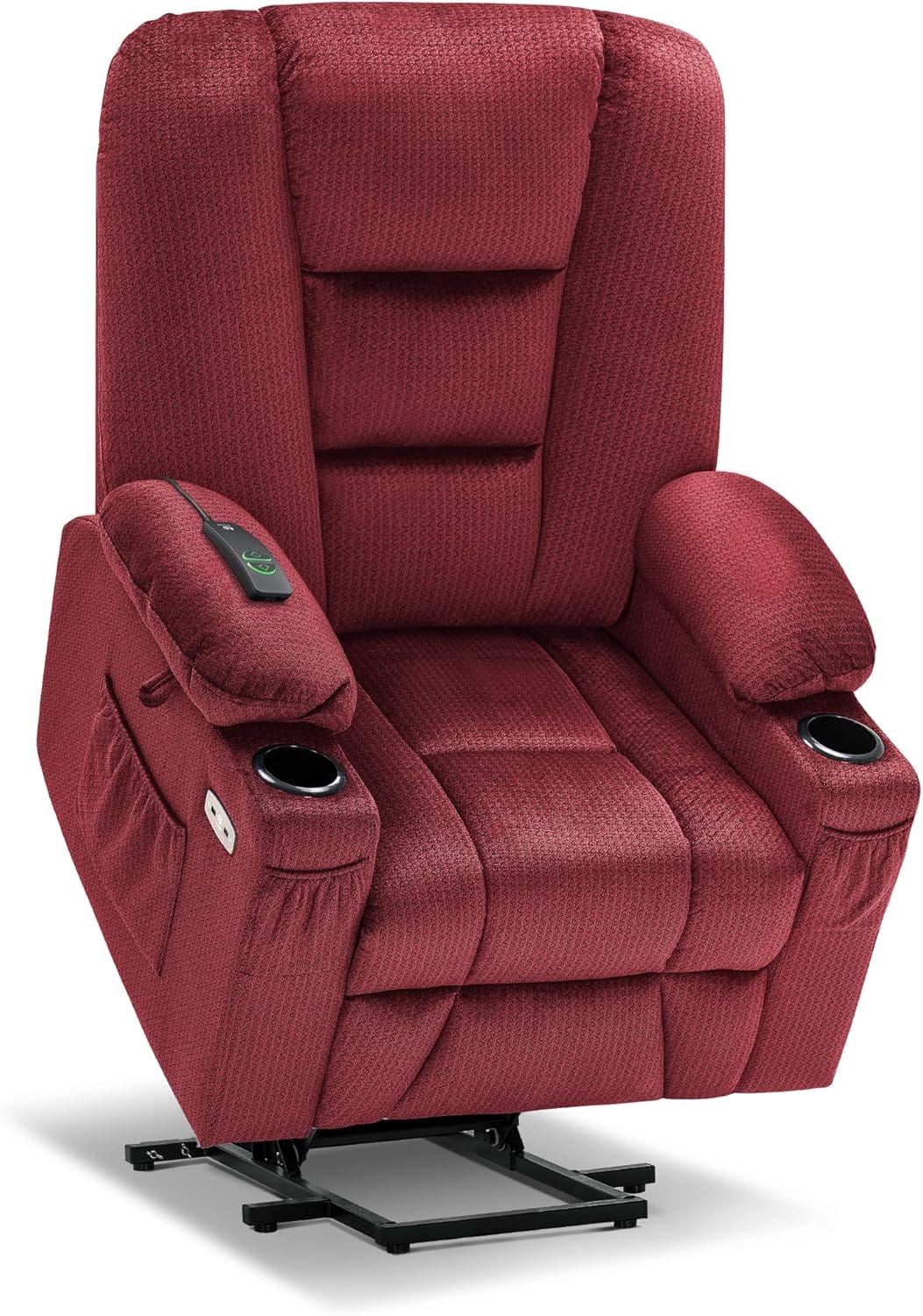 MCombo Large Power Lift Recliner Chair Sofa with Massage and Heat for Big and Tall Elderly People, 3 Positions, Cup Holders, and USB Ports, Fabric 7549 (Large, Burgundy)