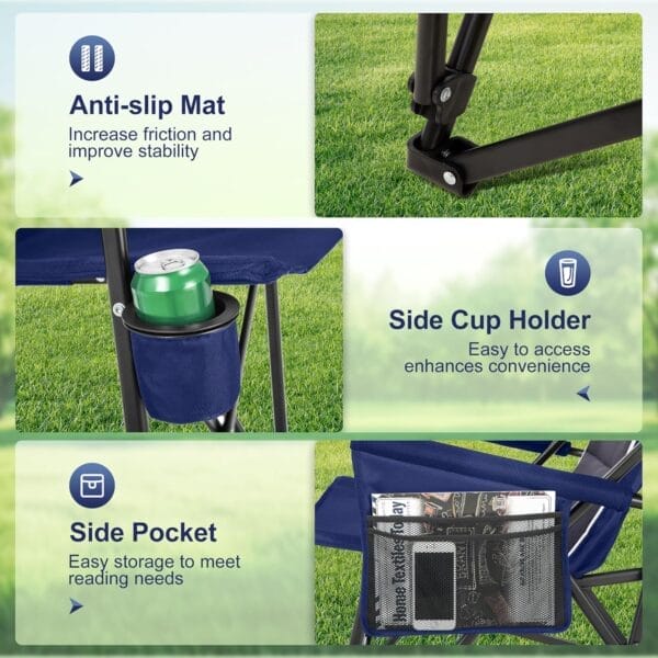 LET'S CAMP Oversized Camping Chairs 29.52" High Back Heavy Duty Lawn Chair Support 500LBS, Portable Collapsible Chair with Cup Holder, Side Pocket,2 Pack(Blue) - Image 8