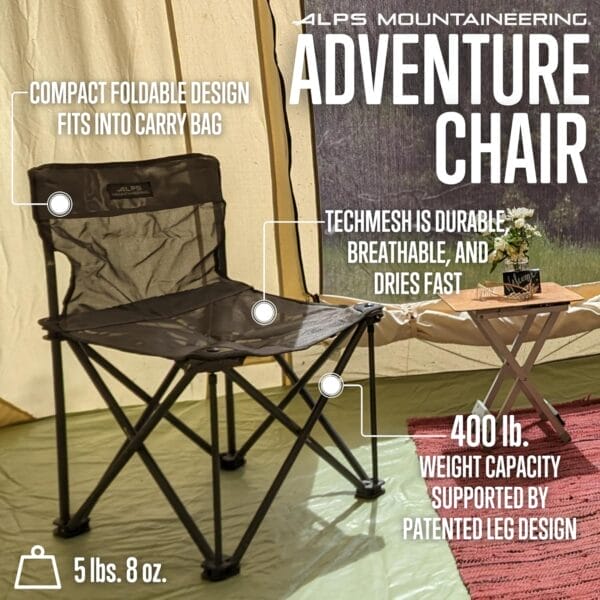 ALPS Mountaineering Adventure Folding Camping Chairs - Durable Mesh Fabric Over Powder Coated Aluminum with Simple Compact Design and Shoulder Carry Bag - Image 2