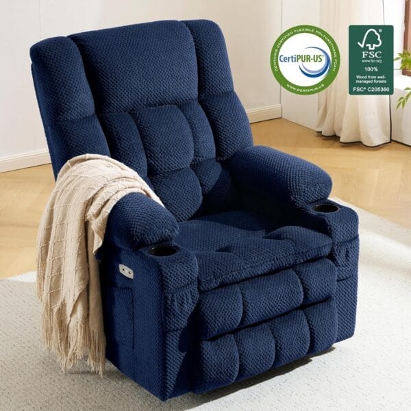 MCombo Large Dual Motor Power Lift Recliner Chair Sofa with Massage and Heat for Tall Elderly People, Infinite Position, USB Ports, Cup Holders, Fabric 7896 (Large, Navy Blue) - Image 3