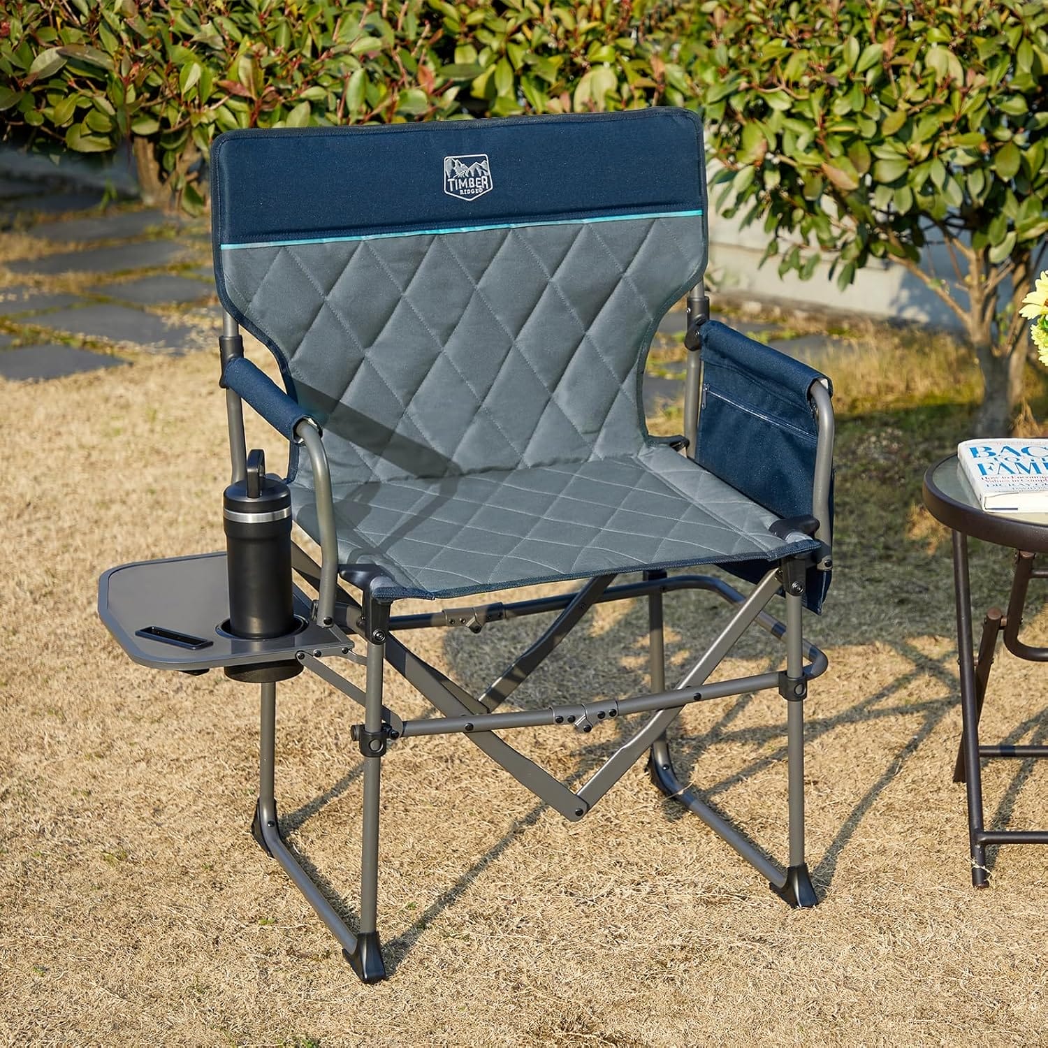 TIMBER RIDGE Heavy Duty Camping Chair with Compact Size, Portable Directors Chair with Side Table and Pocket for Camping, Lawn, Sports and Fishing, Supports Up to 400lbs, Navy 2 Pack - Image 2