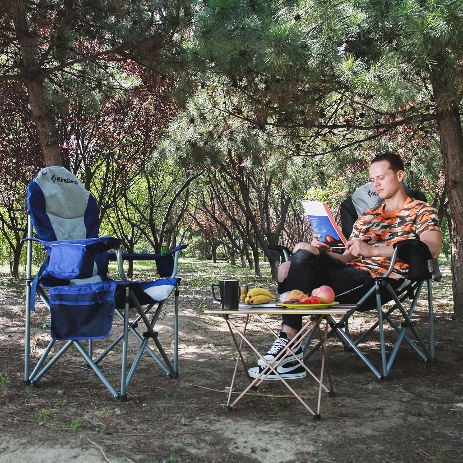 KingCamp Folding Portable Camping Chairs Oversized Padded Quad Arm Chair with Cooler Bag, Cup Holder and Side Pocket, Heavy Duty Supports 300 lbs for Outdoor, Lawn, Fishing, Sports - Image 2