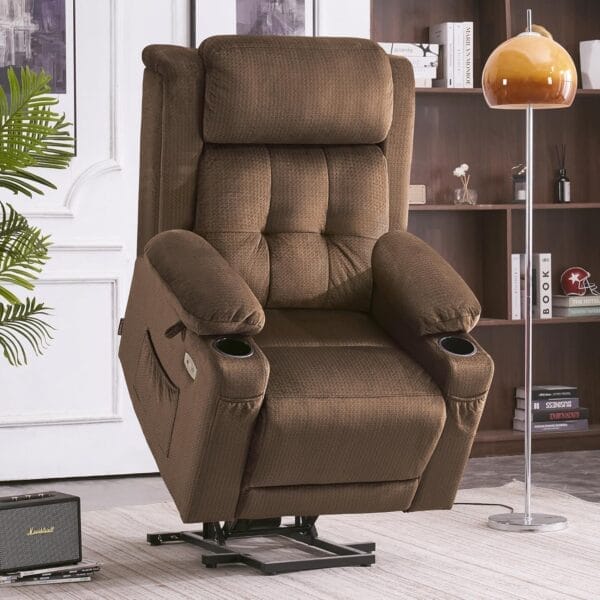 MCombo Large Triple Motor Power Lift Recliner Chair with Massage and Heat for Elderly People, Adjustable Headrest, Infinite Position, USB Ports, Fabric 7662 (Brown, Large) - Image 2