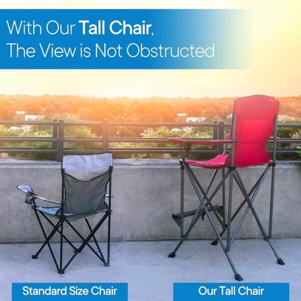 RMS Extra Tall Folding Chair - 31" Seat Height Director Chair for Camping, Home Patio and Sports - Portable and Collapsible with Footrest and Carrying Bag - Up to 300 lbs Weight Capacity (Red) - Image 3