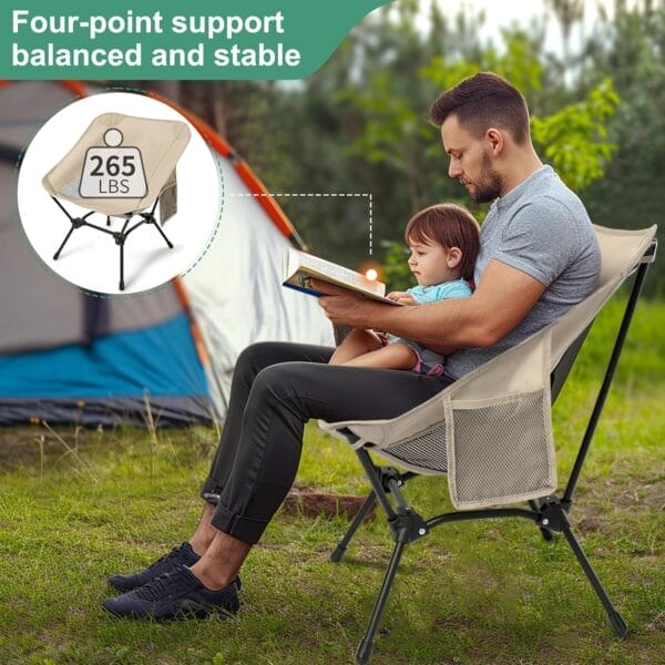 Lightweight Camping Chairs with Adjustable Height, Portable Camping Chairs for Adults with Carry Bag and Side Pockets, Folding Chairs for Outside for Camping, Beach, Fishing, Trip, Picnic (Khaki) - Image 5