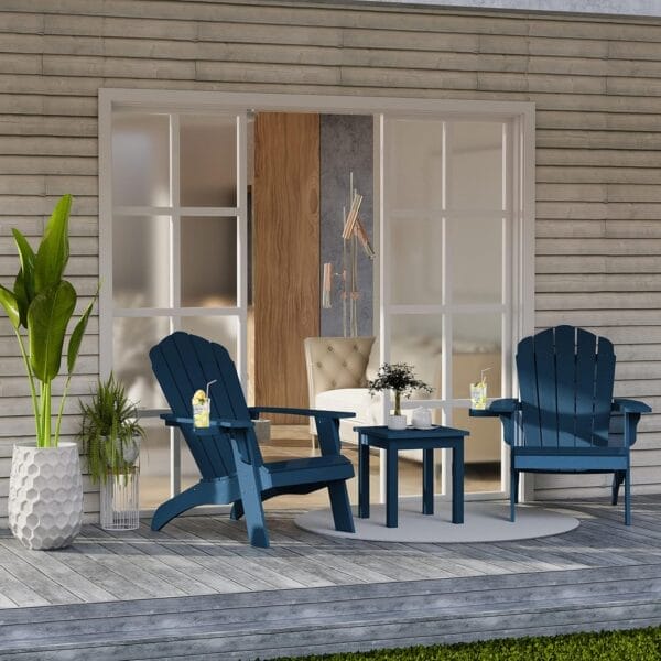 YEFU Oversized Adirondack Chair with Cup-Holder,Plastic Outdoor Fire Pit Chair, Weather Resistant, Poly Lumber Chair, Used in Patio, Lawn, Deck,Heavty Duty,Weight Capacity 400lbs-Navy Blue - Image 2