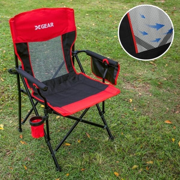 Camping Chair for Adults 350 LBS Support Camp Chair 2PCS with Breathable Mesh Back Fabric with Arm Rest Cup Holder and Portable Carrying Bag - Image 6