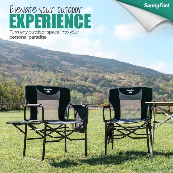 SUNNYFEEL Oversized Camping Directors Chair 2 Pack, Portable Folding Lawn Chairs for Adults Heavy Duty with Side Table,Pocket for Beach, Fishing,Picnic,Concert Outdoor, Foldable Camp Chairs - Image 4