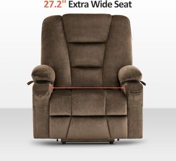 MCombo Large Power Lift Recliner Chair with Massage and Heat for Big and Tall Elderly People, Cup Holders, USB Ports, Side Pockets, Fabric R7541 (Brown, Large-Wide) - Image 6