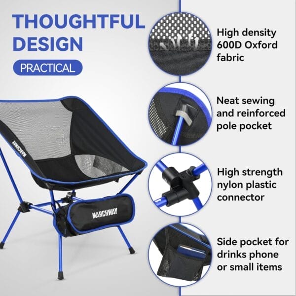 MARCHWAY Ultralight Folding Camping Chair, Heavy Duty Portable Compact for Outdoor Camp, Travel, Beach, Picnic, Festival, Hiking, Lightweight Backpacking (Dark Blue) - Image 5
