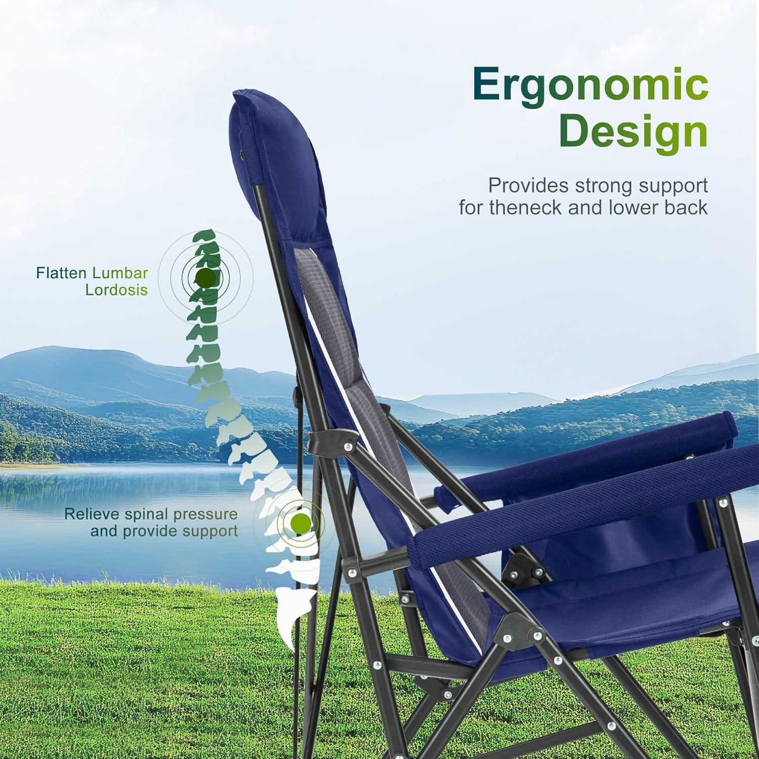 ALPHA CAMP Oversized Folding Camping Chairs High Backrest Heavy Duty Lawn Chairs for Adults Support 500 LBS Portable Camp Chairs with Cup Holders Large Side Pocket for Outdoor - Image 4
