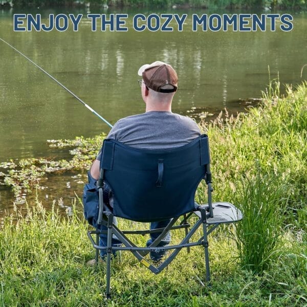 TIMBER RIDGE Heavy Duty Camping Chair with Compact Size, Portable Directors Chair with Side Table and Pocket for Camping, Lawn, Sports and Fishing, Supports Up to 400lbs, Navy 2 Pack - Image 4