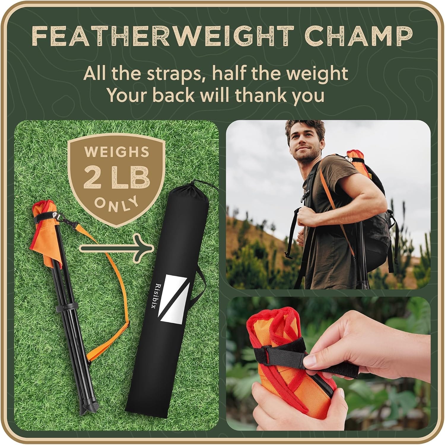 Foldable Tripod Stool - Ultra Portable Seat for Tall People, 20” High - Hunting Chair & Hidden Zippered Pocket - 2 lb Camping Stool, 3 Legged Strong Steel Stool Holds up to 200 lb (Orange) - Image 6